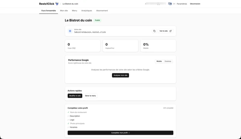 Tableau de bord Resto1.Click — simple et opérationnel